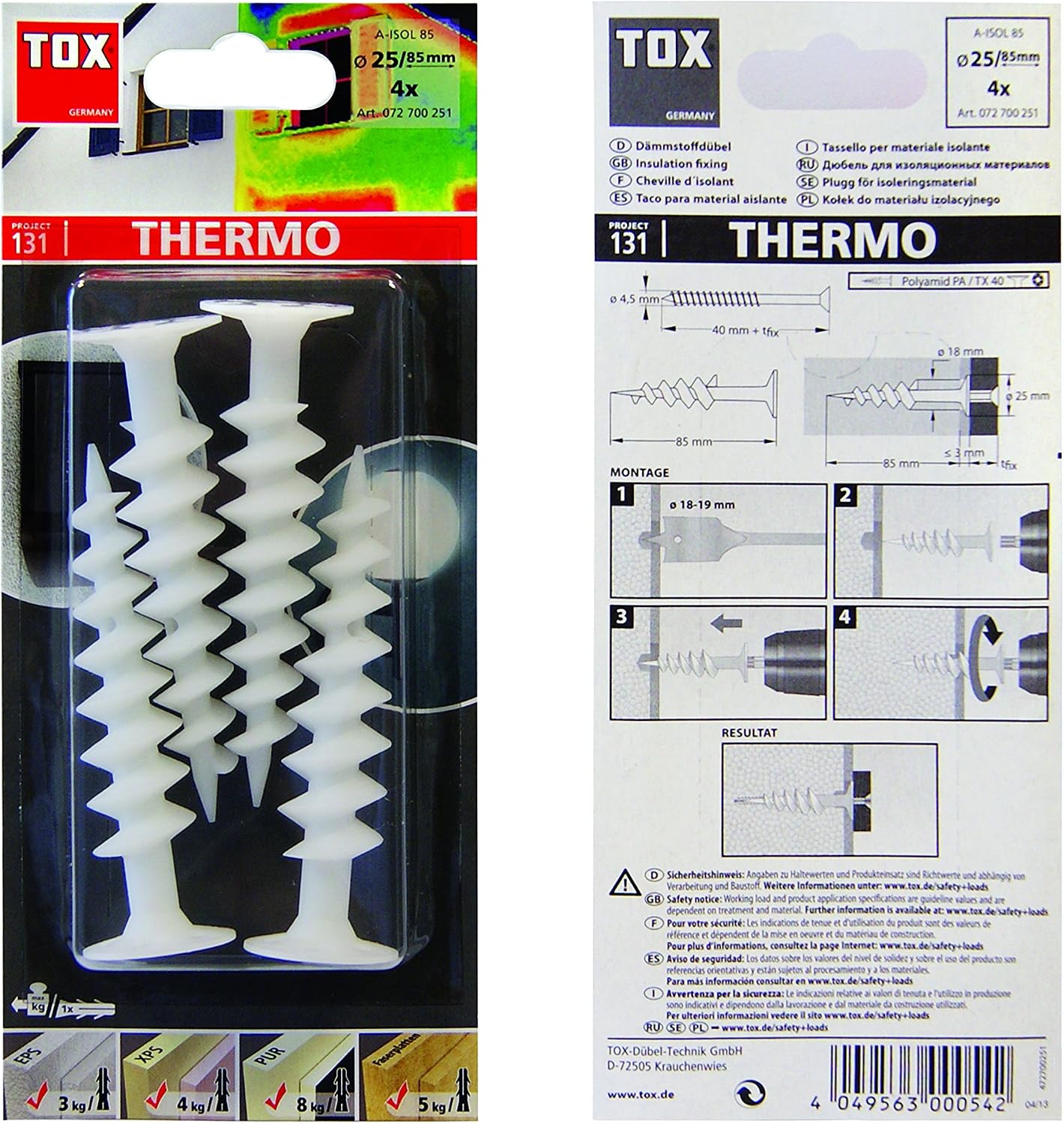 TOX Insulation Wall Plug Thermo 85 mm, 4 pcs., 072700251, White - Image 3