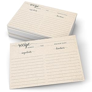 321Done 4" x 6" Recipe Cards (Set of 50) - Thick Double Sided Premium Card Stock with Kraft Paper Look - Made in USA - Script Font Minimalist, Large Tan