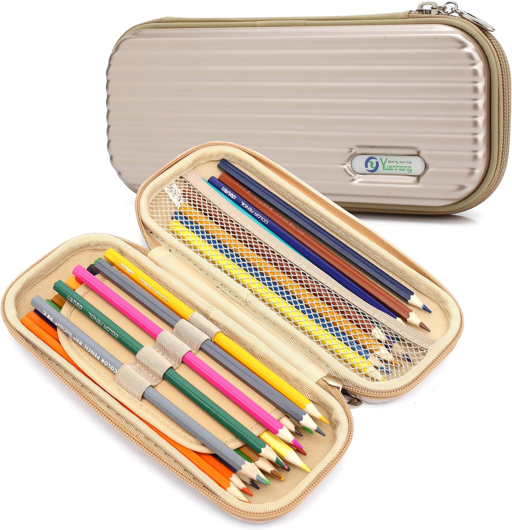Yuanhong PC Hard Shell Pen Case โ Perfect for Fountain Pens, Pencils, Stylus Touch Pen โ Great Gift Idea (Pure stripe, Gold)