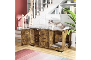 AWQM Cat Litter Box Enclosure, Cat Litter Box Furniture Hidden, Indoor Cat House Table with Scratch Pad, Side End Table, Cat Washroom Storage Bench for Living Room, Bedroom, Rustic Brown