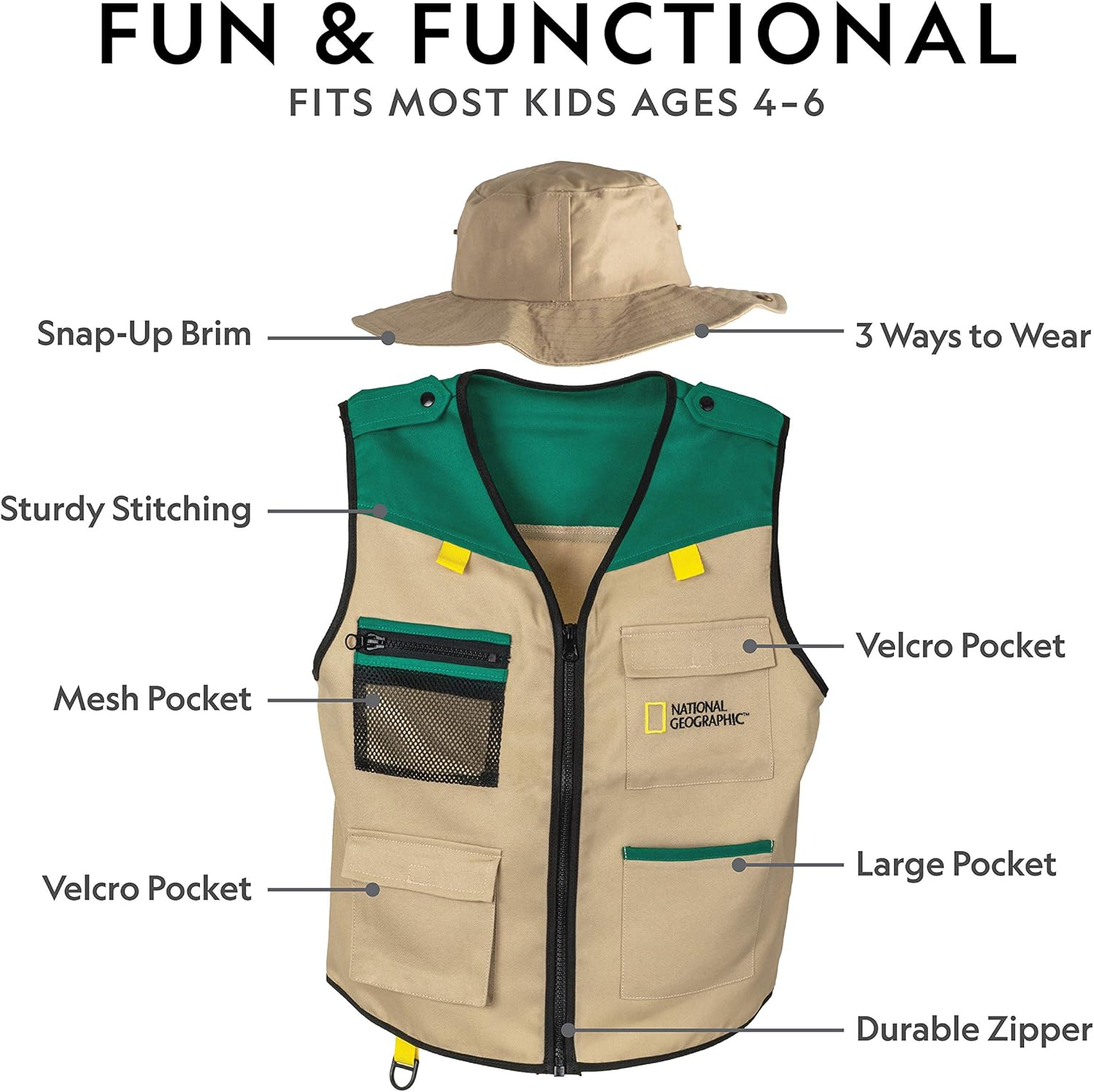 NATIONAL GEOGRAPHIC Backyard Safari Costume - Outdoor Explorer Set for Kids with Safari Vest, Hat, Kids Binoculars, Magnifying Glass for Kids, Journal & Stickers, Outdoor Toys for Boys and Girls: Toys & Games