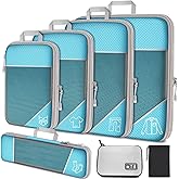 NiHome 7PCS Compression Packing Cube Set Expandable Mesh Travel Bag Luggage Organizers with Electronic Cable Cord Charger Organizer Drawstring Bag for Trip Home Storage Travel Gear Accessories (Blue)