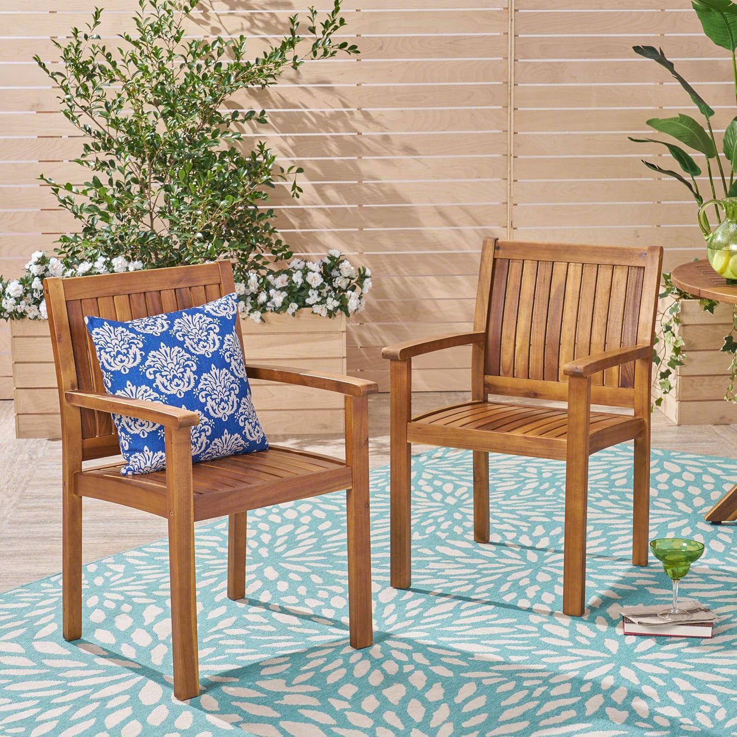 Christopher Knight Home 305350 Teague Outdoor Acacia Wood Dining Chairs (Set of 2), Teak Finish : Garden & Outdoor