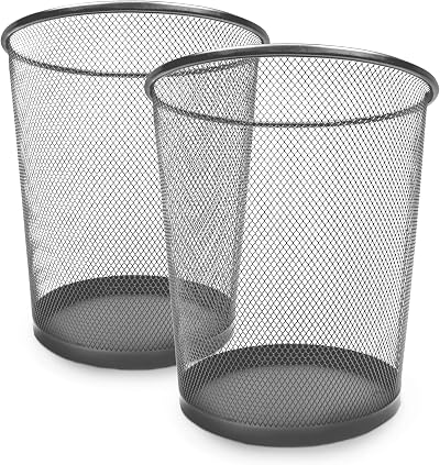 KEPLIN Round Trash Can 2 Pack Silver Non-slip Mesh Bins Modern Design