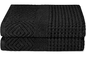 TEXERESILK Texere 100% Organic Cotton Diamond Jacquard 700 GSM Luxury Bath Towel Sets - Ultra Soft and Absorbent Hotel and Spa Quality (Diamond, Black, 2 Bath Towels)