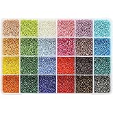 KERGAEN 2mm Sliver Lined Glass Seed Beads About 24000pcs in Storage Box,12/0 Small Craft Seed Beads for Jewelry Making (1000Pcs Per Color, 24 Colors)