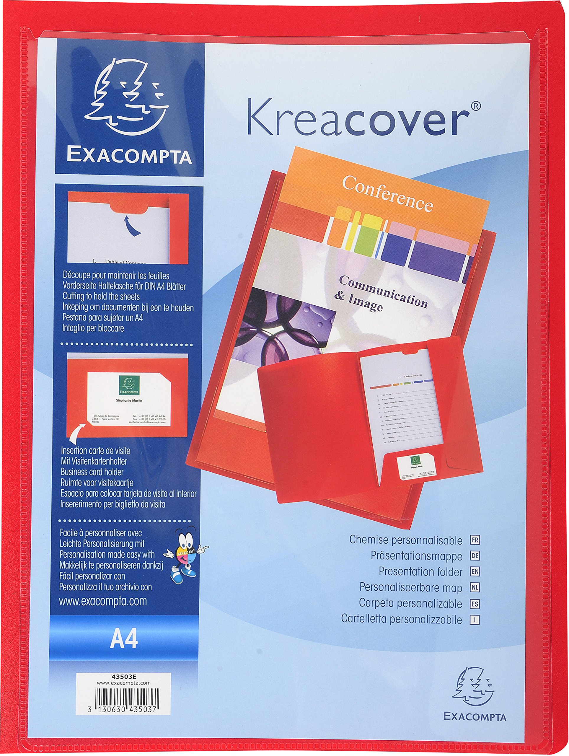Exacompta - Ref 43503E - Kreacover Personalisable Presentation Folder - Suitable for A4 Documents, Business Card Slot, Pre-Cut Tabs for Holding Documents - Red (Pack of 10)