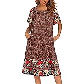Ekouaer Womens Nightgown Short Sleeve House Dress with Pockets-Floral Print Mumu Dress