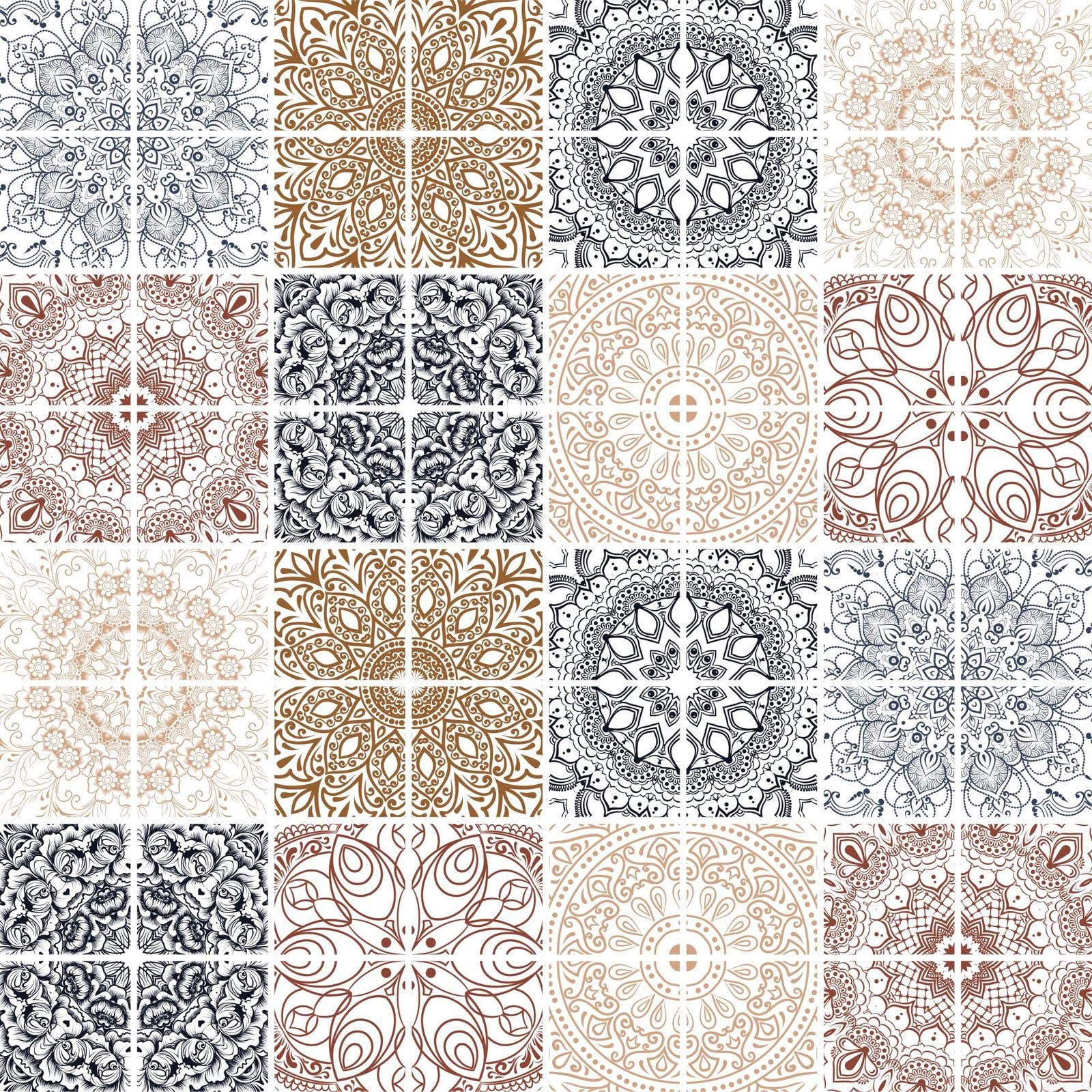 FoLIESEN Tile Sticker 10x10 cm (~ 4x4 Inch) - Tile Stickers for Bathroom & Kitchen - Pack of 64, Patchwork No.12