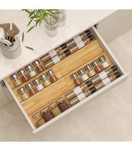 Gosmol Silicone Spice Drawer Organizer – Adjustable Non-Slip Mat For Spice Jars & Bottles, Pearl Color - View #4