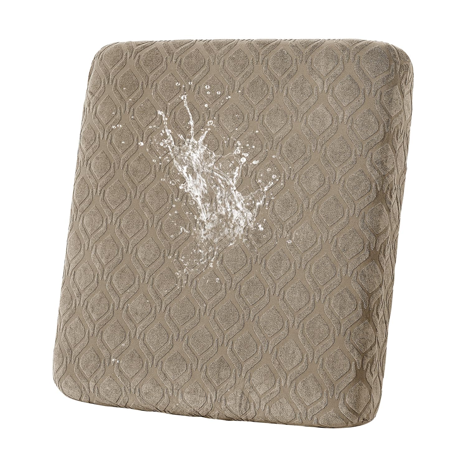 Photo 1 of KELUINA Waterproof Couch Cushion Covers, Jacquard Magic Sofa Cushion Covers Washable, Stretch Couch Seat Covers Furniture Protector for Pets with Elastic Bottom (3PC, Taupe)