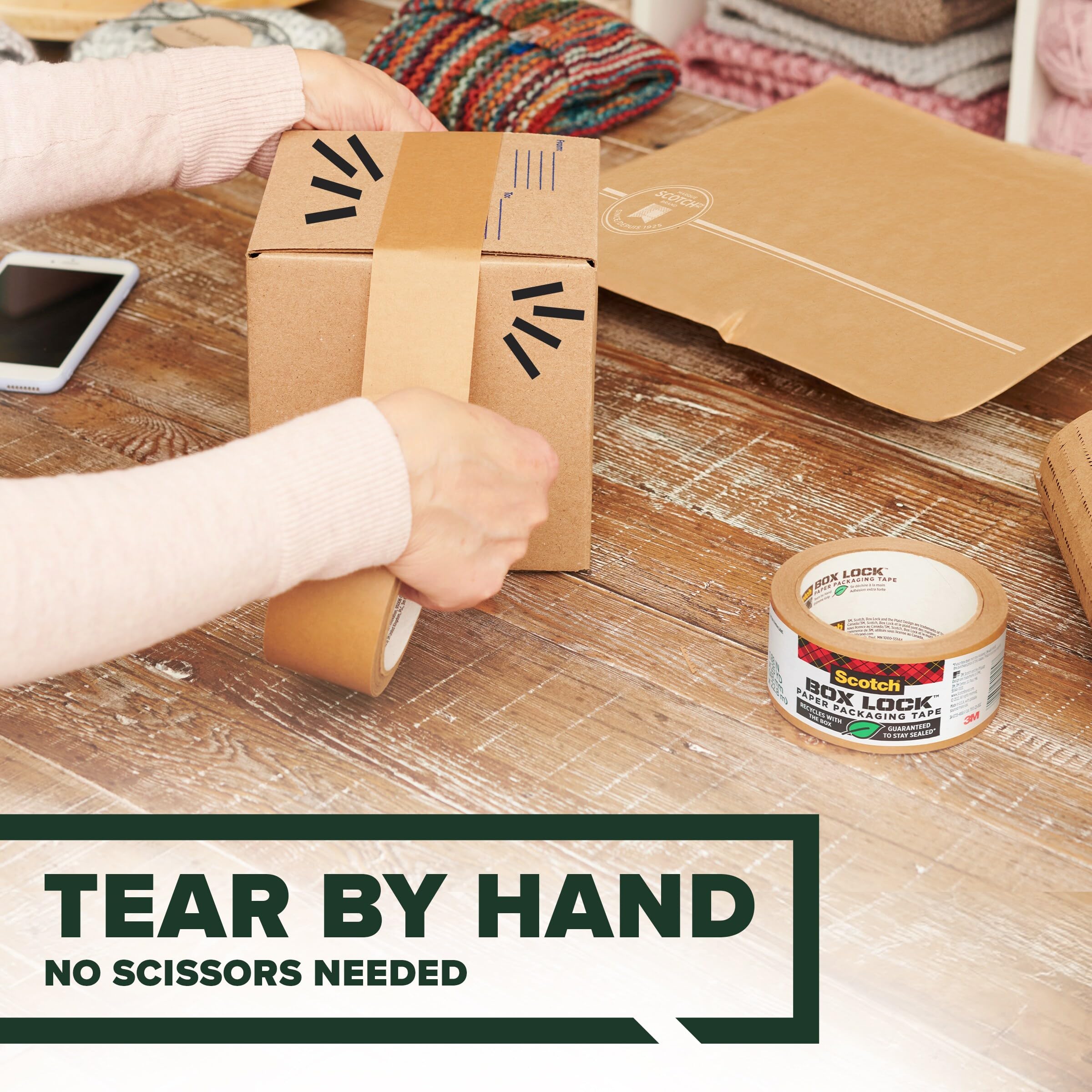 Scotch Box Lock Paper Packing Tape, Kraft Brown, Extreme Grip Kraft Paper Tape That Recycles with The Box, Shipping Tape, 1.88 in. x 25 yd., 8 Tape Rolls