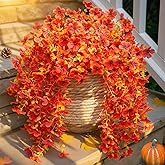 HyeFlora Fall Artificial Flowers for Outdoors Fake Silk Flower, 2Pcs Red Orange Daisy Autumn Decor, Realistic Hanging Decoration Plants, UV & Fading Resistant for Porch Patio Balcony Planter