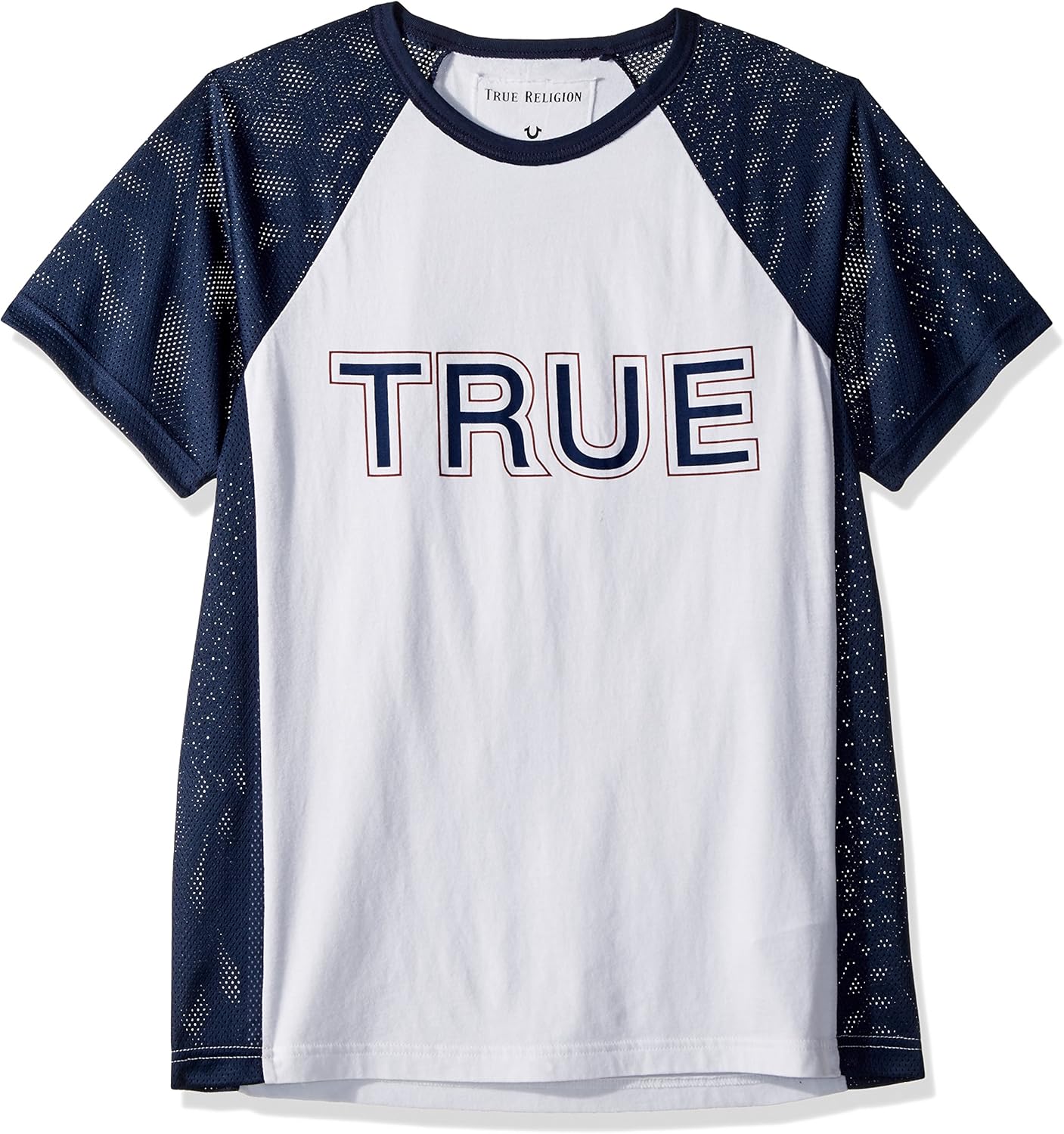 blue and white true religion shirt