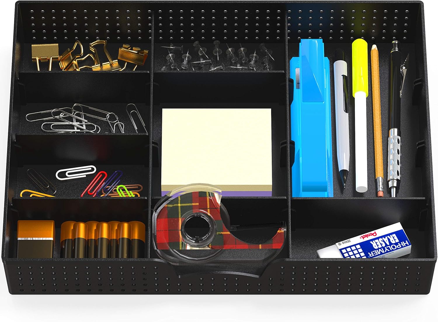 Simple Houseware Drawer Organizer Tray with 9 Adjustable Compartments, Black : Office Products