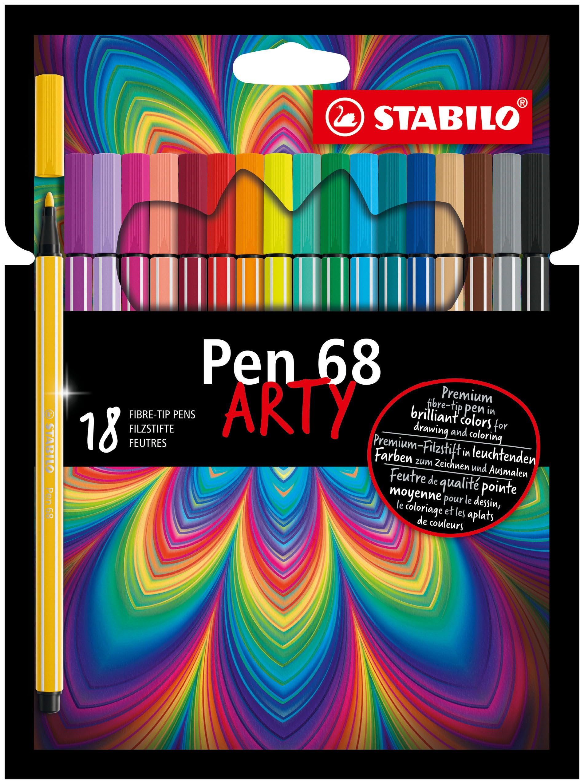 STABILO Pen 68 - Premium Fibre-Tip Pen - ARTY - Pack of 18 - Assorted Colours