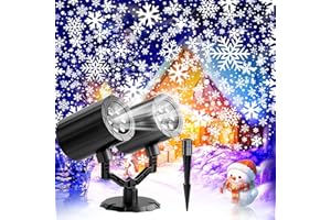 Elsture Christmas Projector Lights Outdoor, Double Head Snowflake Projector Lights Waterproof, LED Snowfall for Indoor Outdoor Spotlight Rotating Christmas Decoration for Wedding Yard Holiday