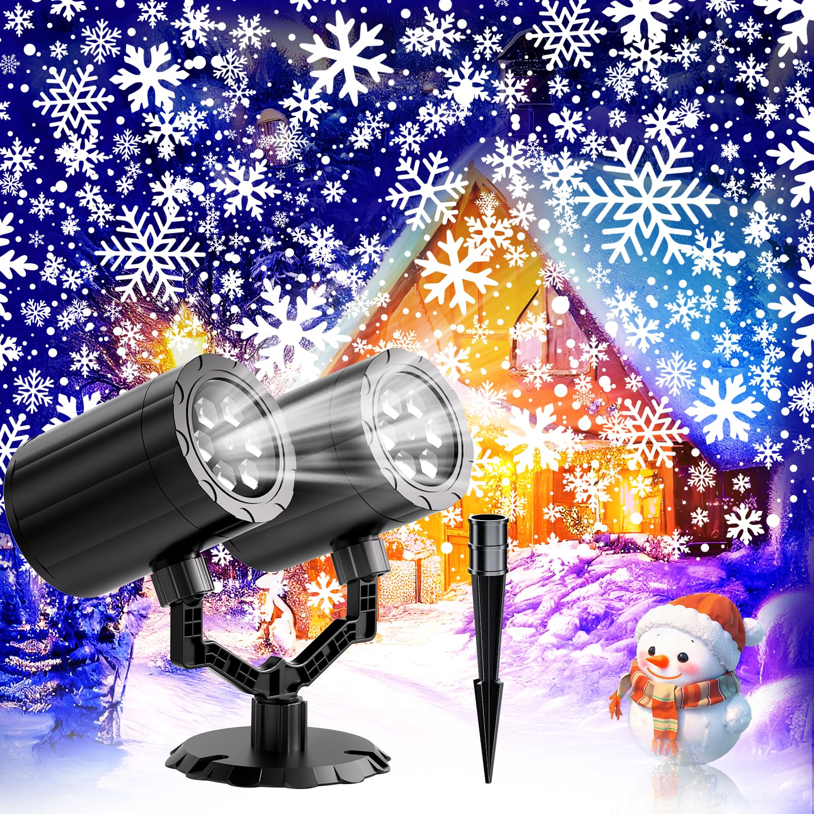 Photo 1 of Christmas Projector Lights Outdoor, Double Head Snowflake Projector Lights Waterproof, LED Snowfall for Indoor Outdoor Spotlight Rotating Christmas Decoration for Wedding Yard Holiday1