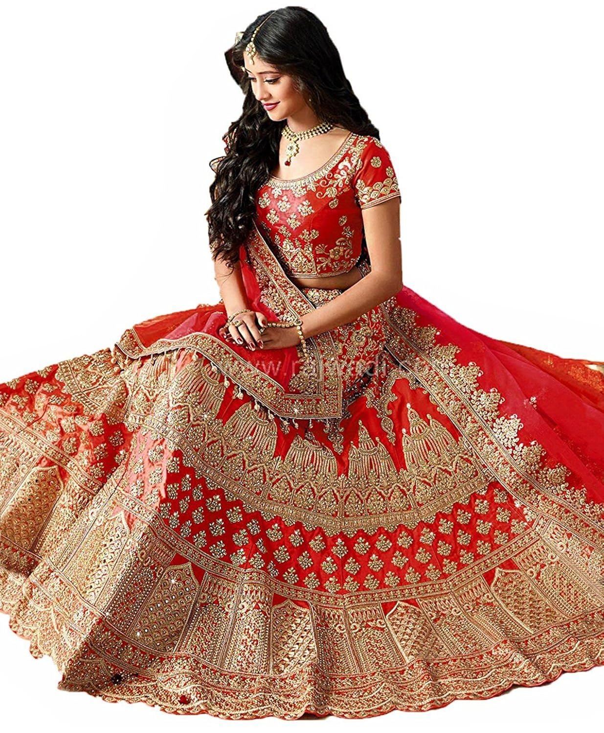 rozdeal women's taffeta silk lehenga choli (rdl129-sn71,red,free size)