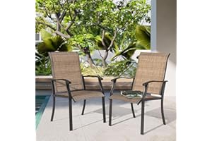NUU GARDEN Patio Dining Chairs Set of 2, Outdoor Textilene Dining Chairs with High Back, Armrest, Brown