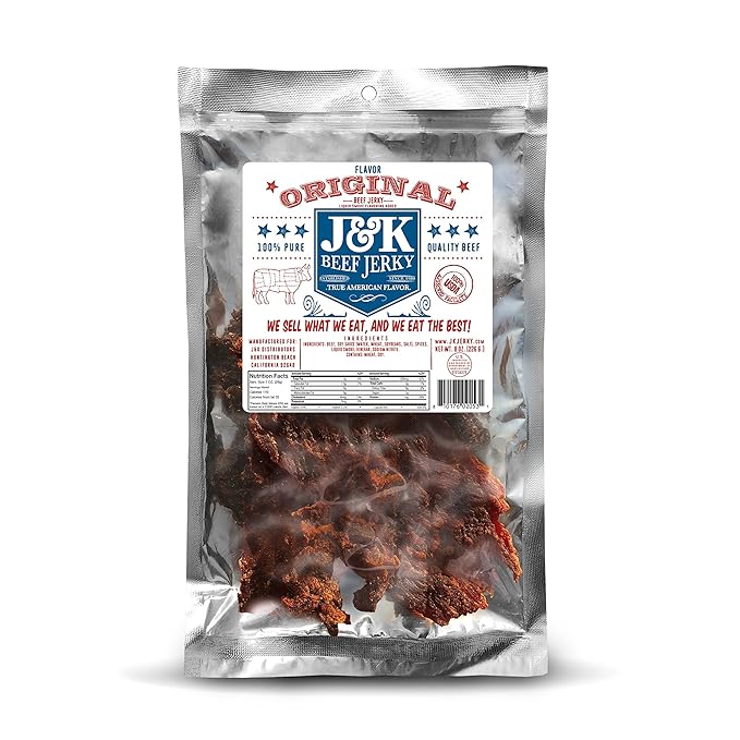 J&K Beef Jerky Original Flavor No Sugar 8oz Real Premium Smoked Beef with Double Tenderness