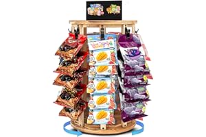 Soravita Chip Display Rack, 5 Tiers 40 Clips Wooden Rotating Display Stand, Snack Rack for Pantry Retail Countertop, 20.1" High (Standard Size)