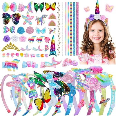 GOLMUD 68PCS DIY Headband Making Kit Unicorn Mermaid Flower Hair Accessories