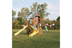 Swing-N-Slide WS 8355 Castlebrook Swing Set with Two Slides, Swings & Climbing Wall, Wood