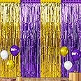 3Pack 3.3Ft x 6.6Ft Graduation Foil Fringe Curtain Backdrop Decorations, Purple Gold Metallic Tinsel Foil Streamers Curtain Photo Booth Background for Graduation Prom Wedding Birthday Party Decoration