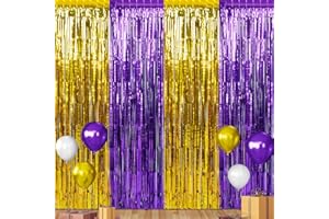 ZACHELY 3Pack 3.3Ft x 6.6Ft Graduation Foil Fringe Curtain Backdrop Decorations, Purple Gold Metallic Tinsel Foil Streamers Curtain Photo Booth Background for Graduation Prom Wedding Birthday Party Decoration