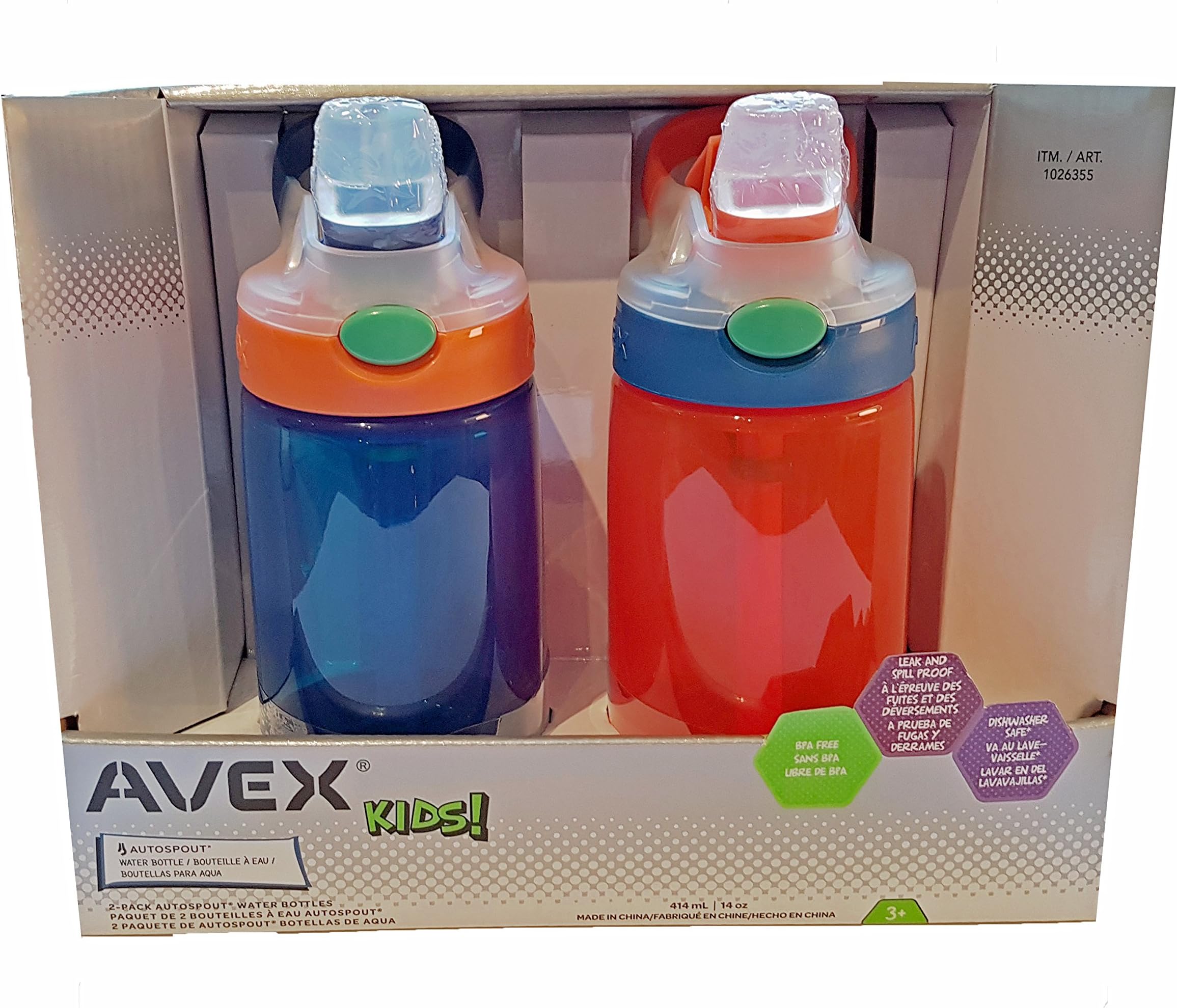 Avex Kids Water Bottles Autospout Leak & Spill Proof Blue & Orange BPA Free
