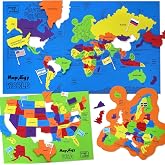 Imagimake Mapology USA &amp; World Map Puzzle, Learn Countries, Flags, Capitals | Educational Toys, Match Flags &amp; Capitals, Geography Learning, Birthday Gift for Boys &amp; Girls Ages 5,6,7,8,9,10,11,12 Year Old