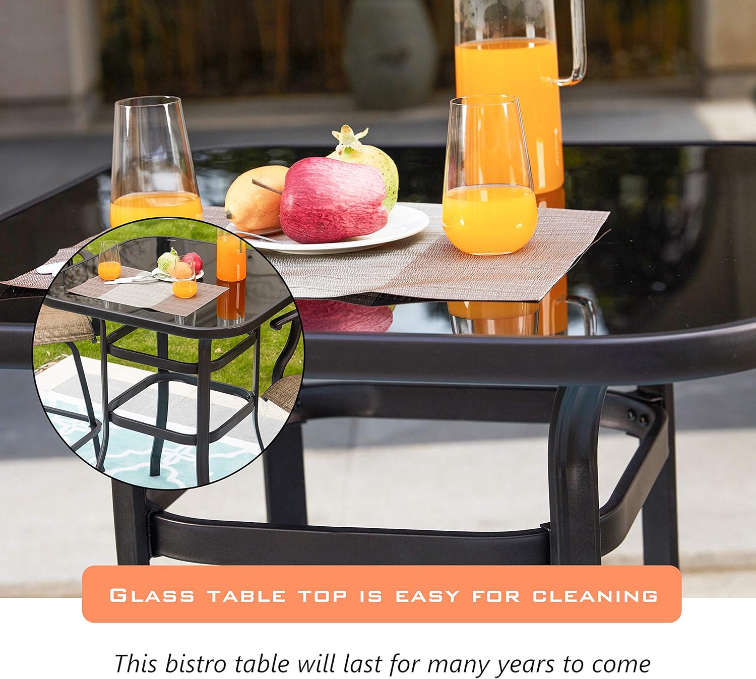 LOKATSE HOME 3 Pcs High Swivel Stools 2 Tall Chairs and 1 Height Outdoor Bistro Table, 3PCS, Patio bar Set: Garden & Outdoor