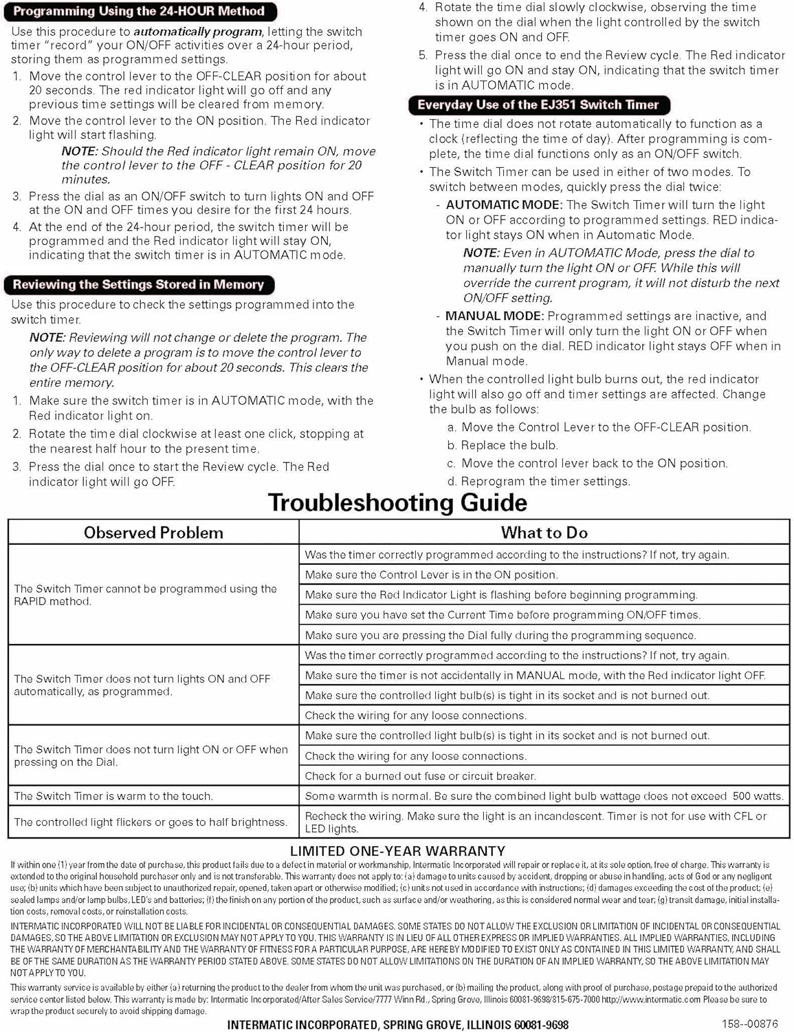 Timers Intermatic EJ351 120Volt 24Hour Programmable Mechanical