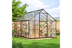 AirWire 8x12 FT Quick Setup Polycarbonate Greenhouse with Roof Vent, Large Aluminum Walk-in Green House for Outdoor Garden Backyard, Black (8x12 FT, Black)