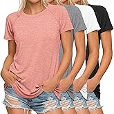 Huukeay 4 Pack Women's Short Sleeve T Shirts, Casual Raglan Summer Tunic Tops Crewneck Loose Side Split Hem Workout Tee Shirt