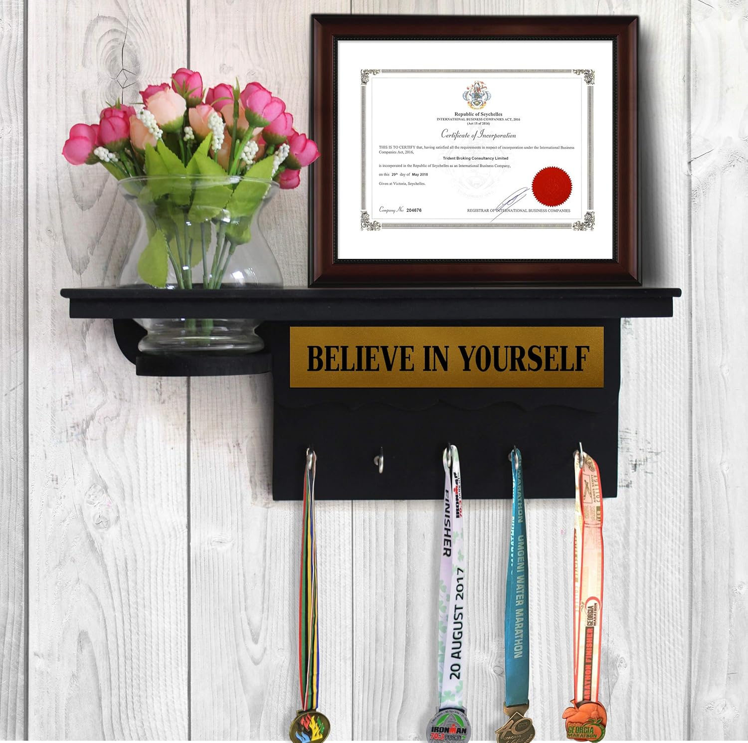 Buy Tied Ribbons Medal And Trophy Hanger Shelf With Flower And