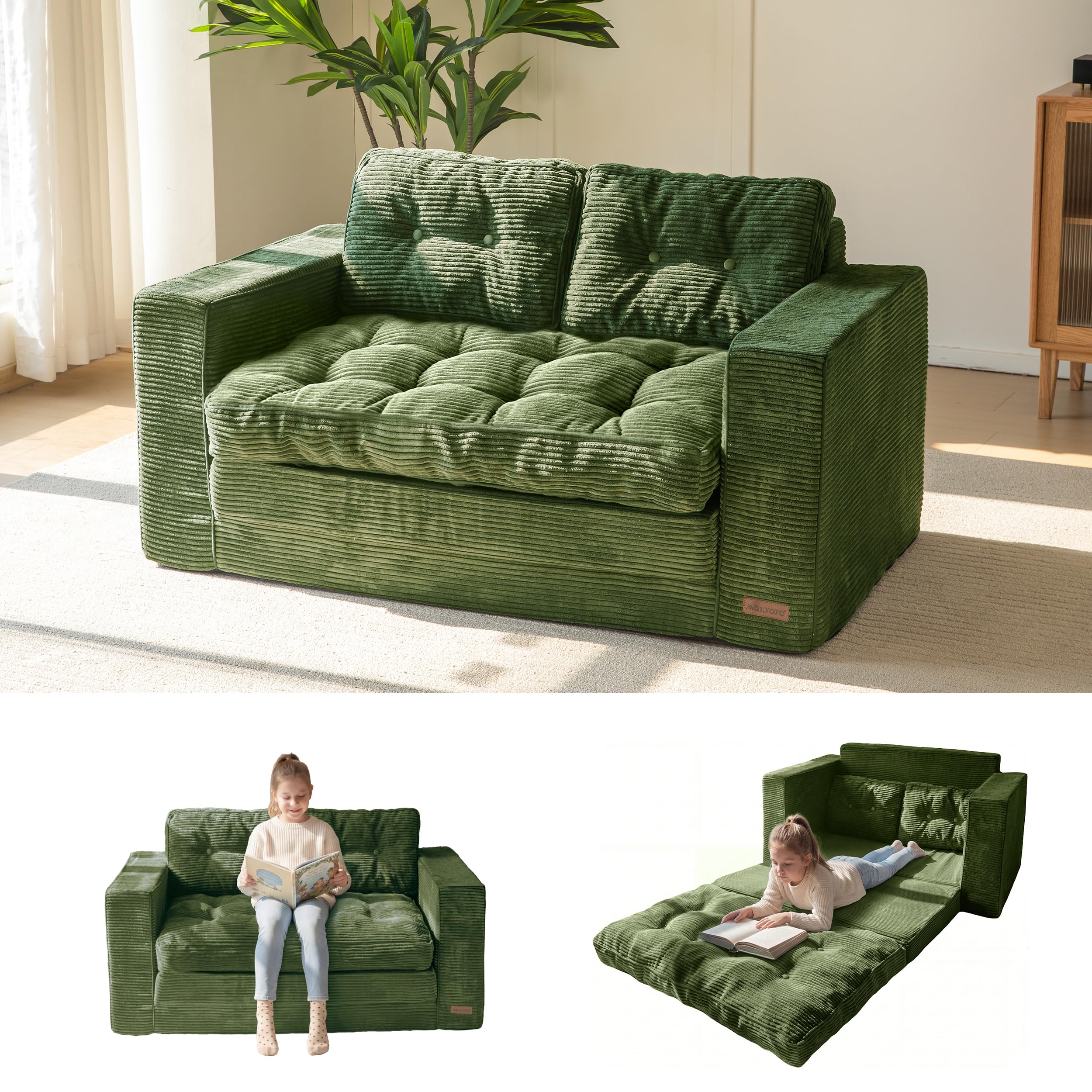 maxyoyo convertible sofa bed, pull out loveseat sleeper sofa, 2 in 1 folding couch bed, fold out flo