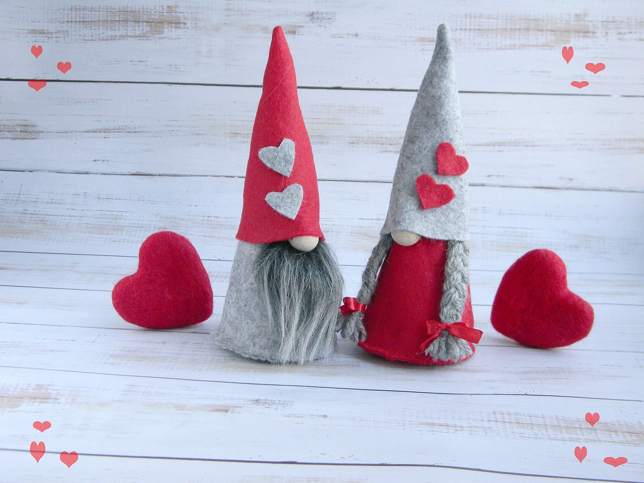 Valentine's Day Gift Felt Nisse Christmas Gnome Valentine gnome House Tomte Danish Nisse Office Decor Scandinavian gnome Red grey Wedding Gifts