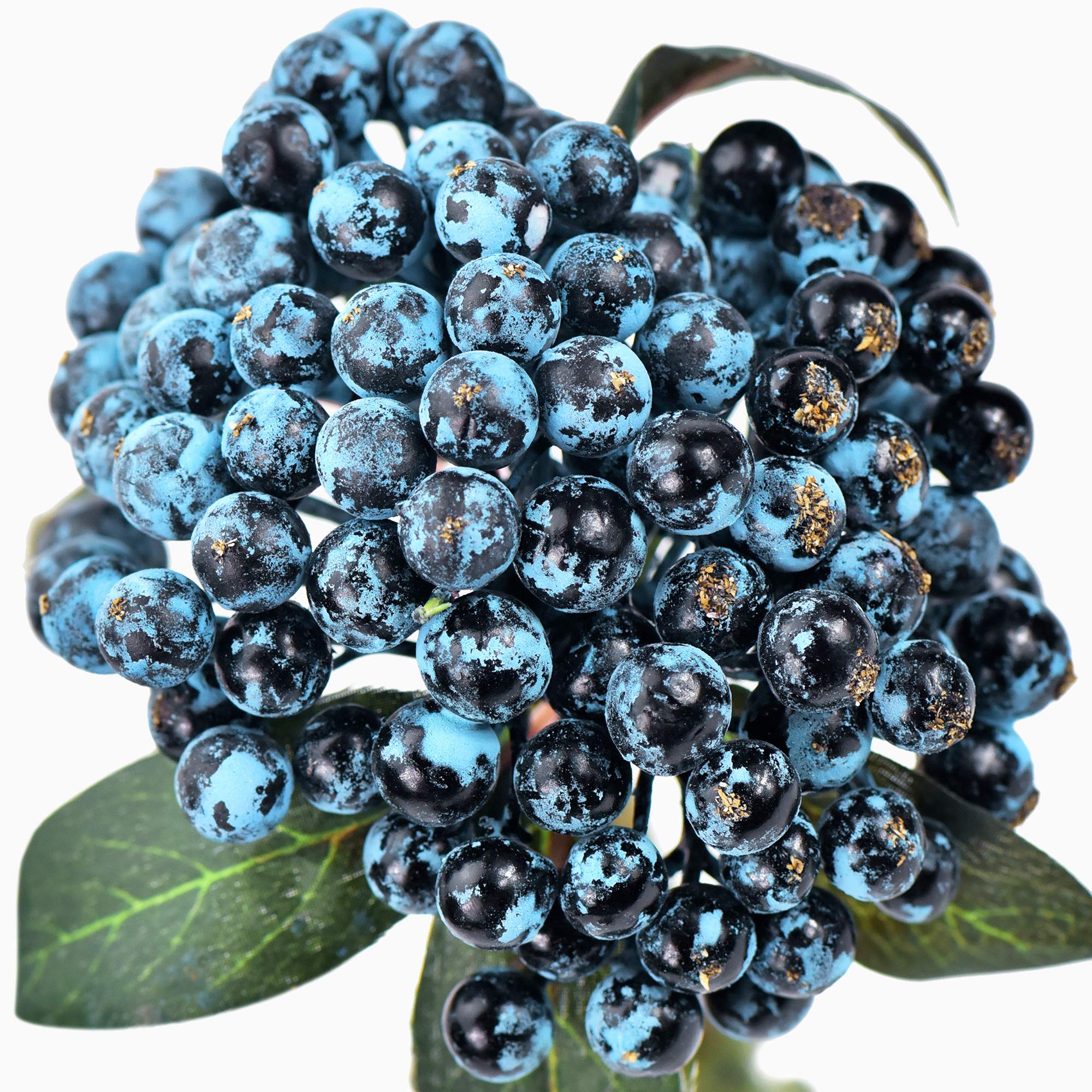 FiveSeasonStuff Real Touch Artificial Holly Berries Flower Arrangements, Christmas Wreath Decorations 2 Stems (Blue Berries)