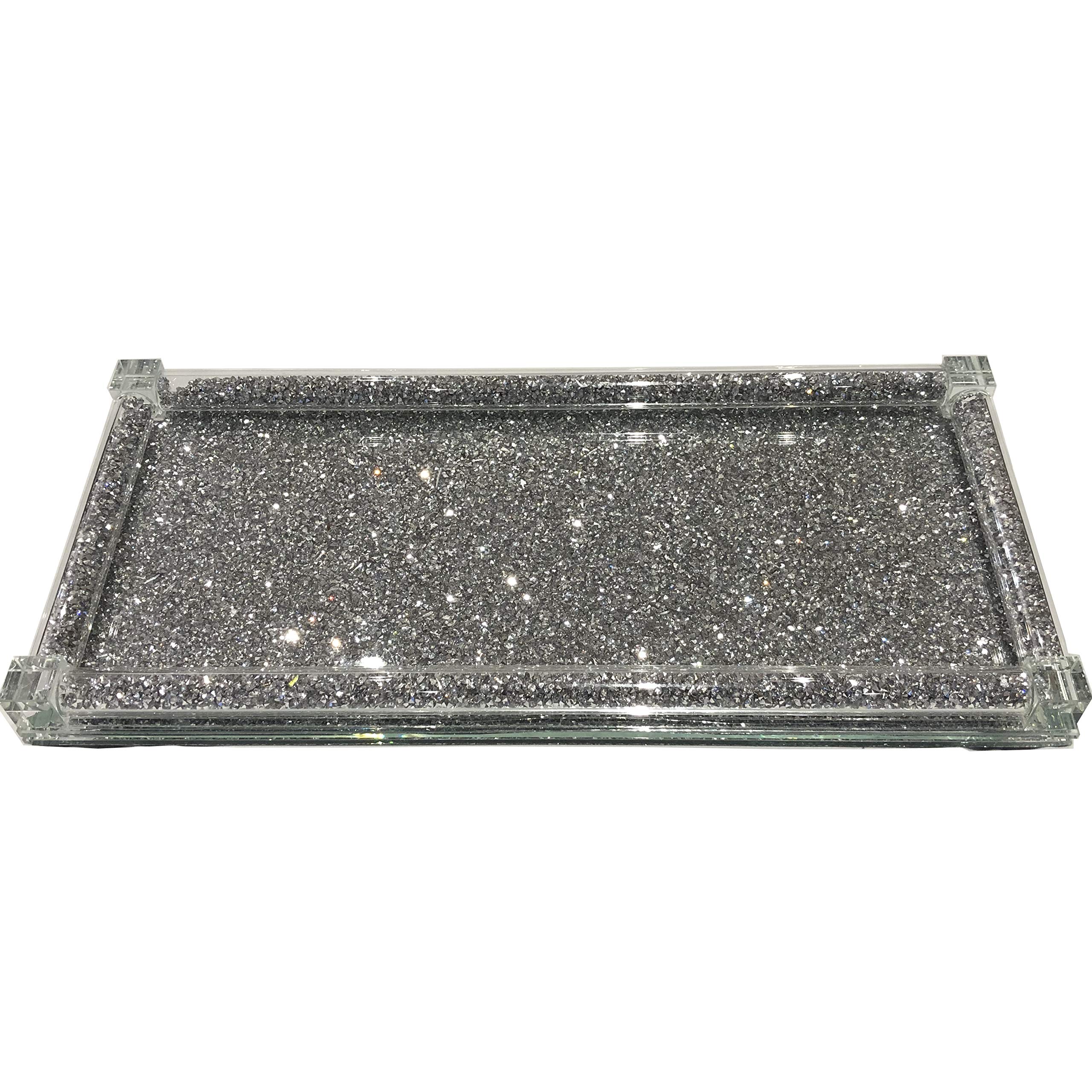 Diamond Crushed Tray Silver Trimmings Crystal Filled Kitchen Decor Home ware