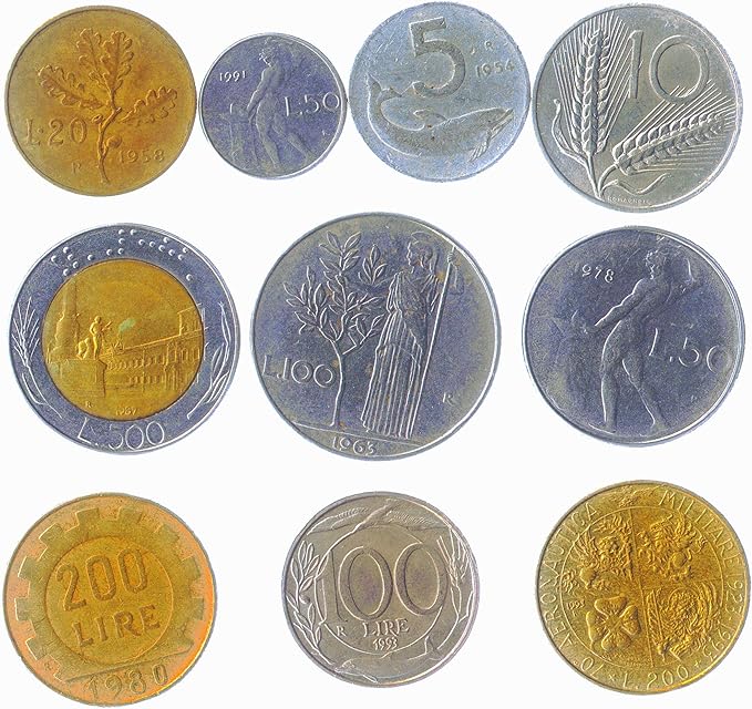 10 Old Italian Coins Lira Lire Repubblica Italiana 1946 2001 Italy Pre Euro Coins Perfect Choice For Your Coin Bank Coin Holders And Coin Album Coins Amazon Canada