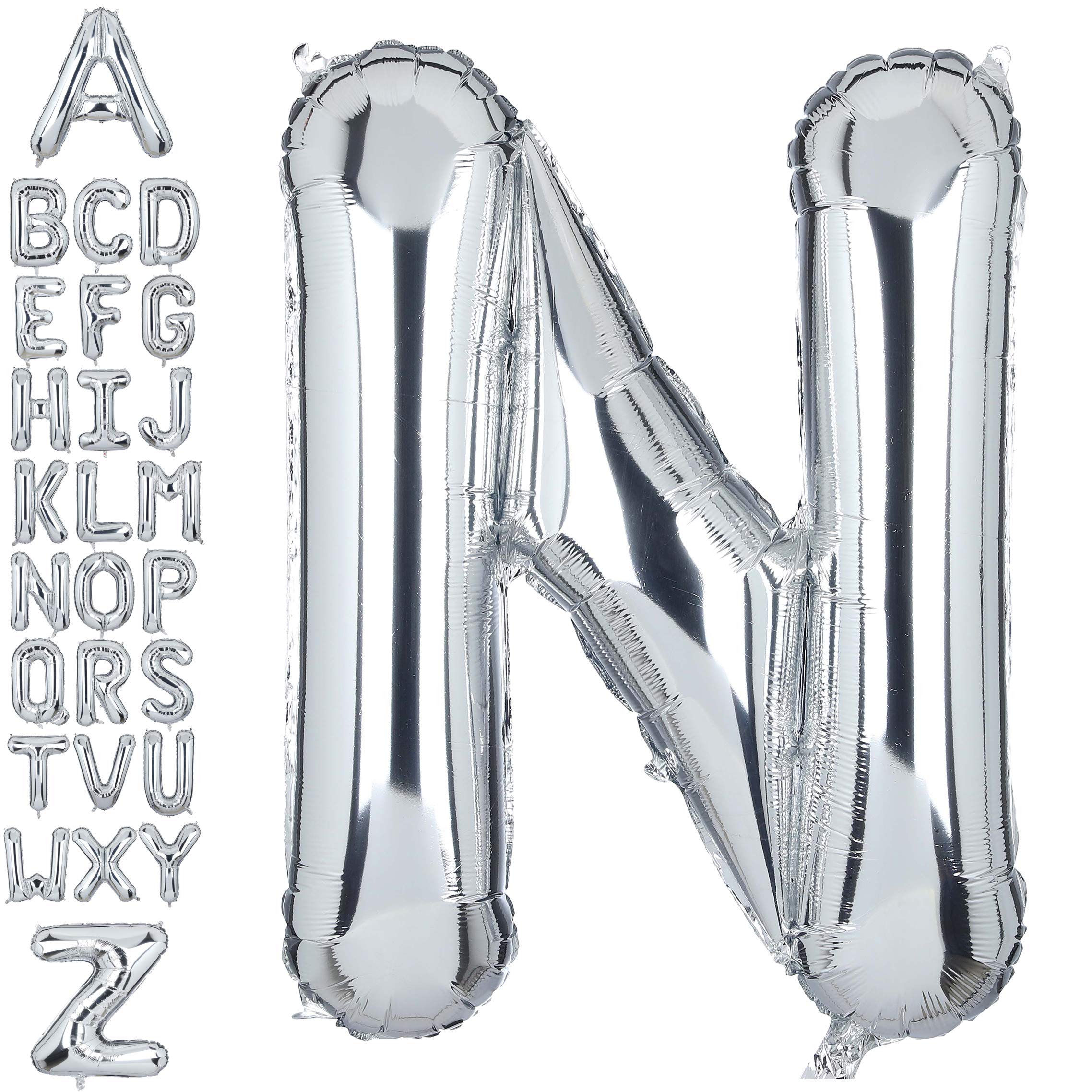 40 Inch Giant Silver Letter N Foil Helium Balloons Big Single Mylar Balloon Birthday Party Decoration Supply Baby Shower (Silver N)