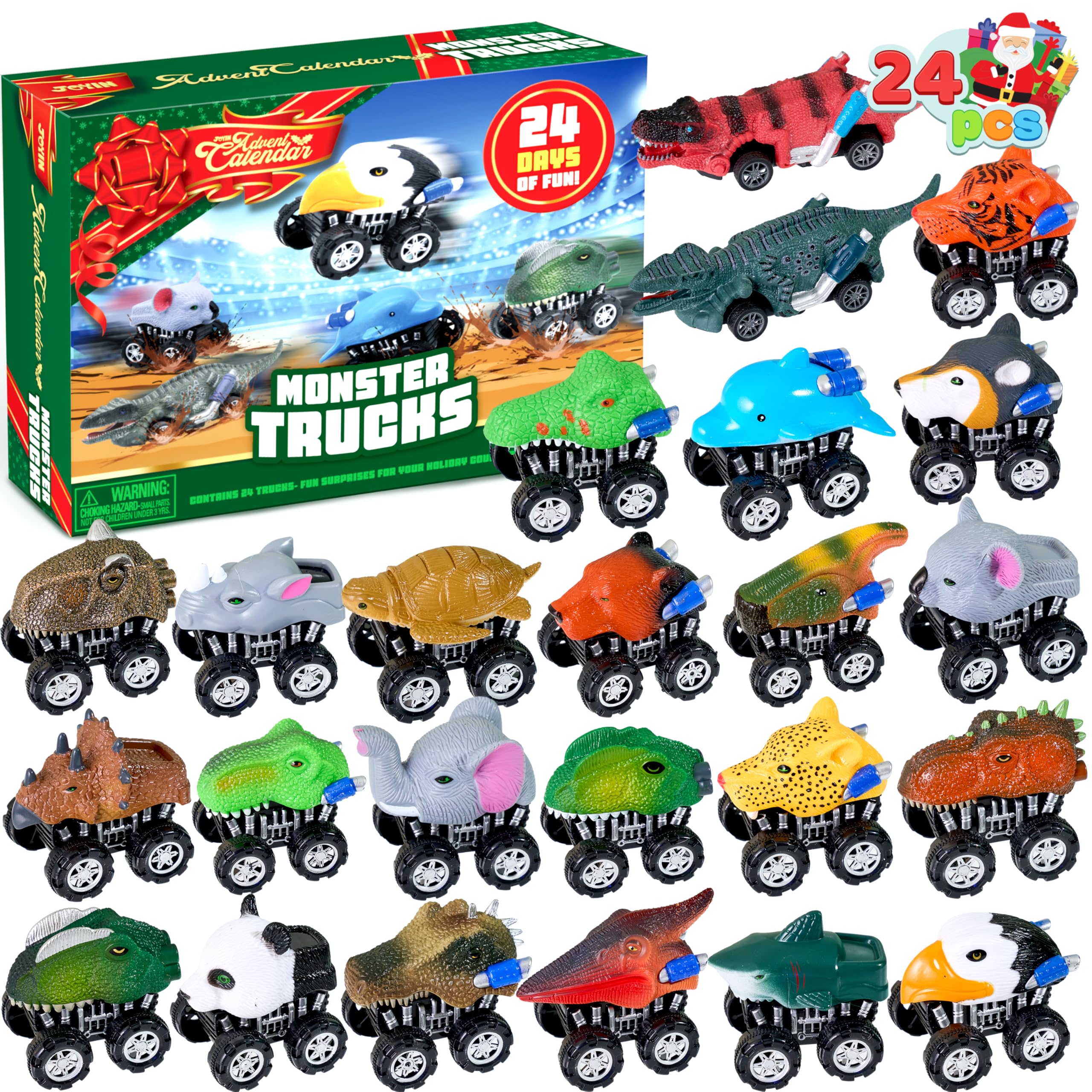 JOYIN Advent Calendar 2022 Kids With 24 Monster Car Truck Toys, 24 Days Christmas Countdown Calendar Toys for Kids Boys Party Favors Gift