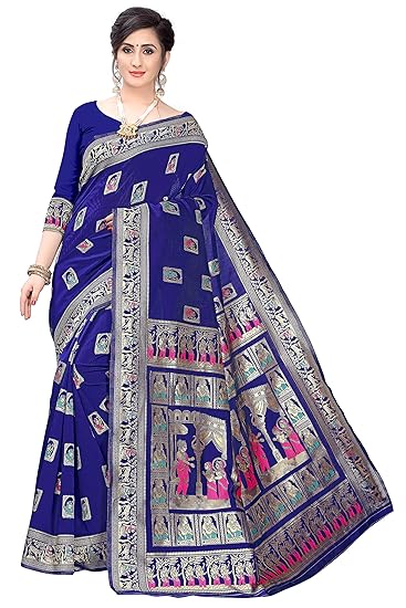 Leeza Store Banarasi Silk Jacquard Saree With Blouse Piece for Women