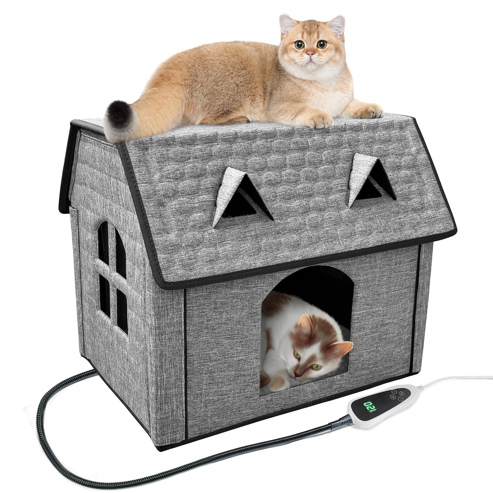 Photo 1 of *MINOR DAMAGE - USED*
GOLOPET Indoor Heated Cat House, Adjustable Temperature Cat Heating Bed with Timer and Chew Resistant Cord,Cat House with Heating Pad for Small Medium Cats