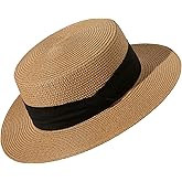 Lanzom Sun Hats for Women Wide Brim Straw Boater Hat Foldable Packable Beach Hat for Summer Fit Size 6 8/7-7 1/4