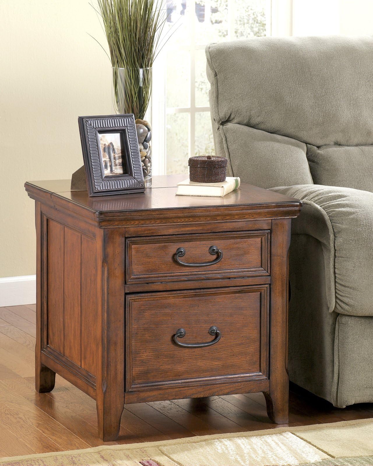 Famous Brand Furniture Rustic Dark Brown Woodboro End Table w/File Cabinet