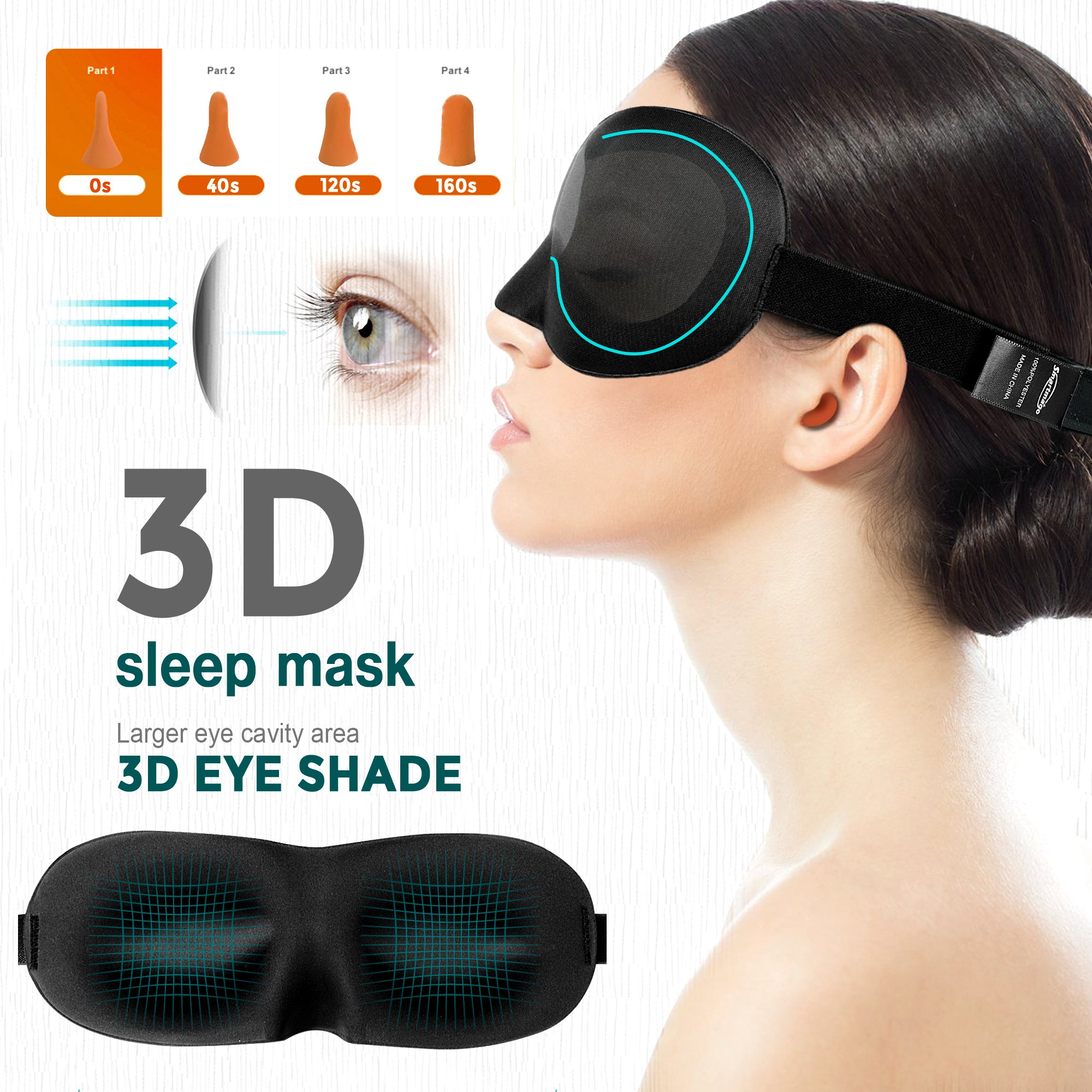 Smartmago 3DContoured Sleep Mask With Earplugs, Adjustable Eye Masks