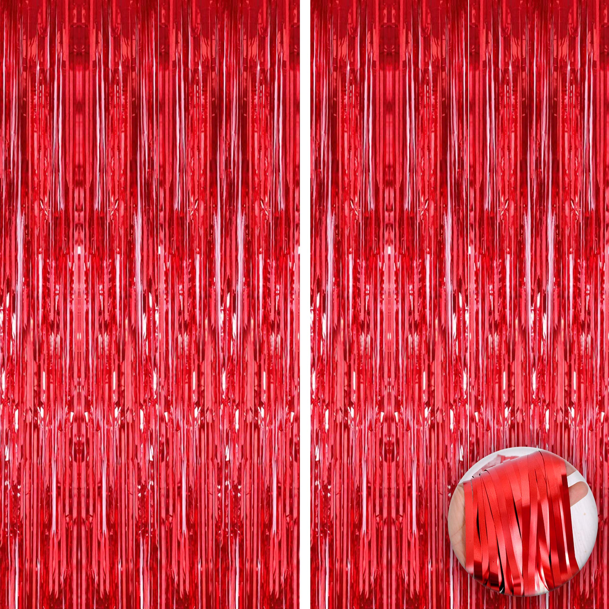 KatchOn XtraLarge Red Streamers - 3.2x8 Feet, Pack of 2 | Shiny Red Fringe for Halloween Decorations